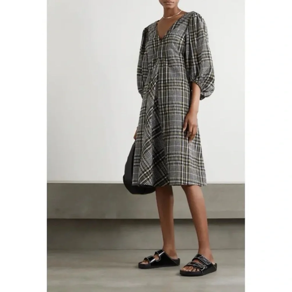 Ganni Seersucker Check Dress in Kalamata - Picture 2 of 8